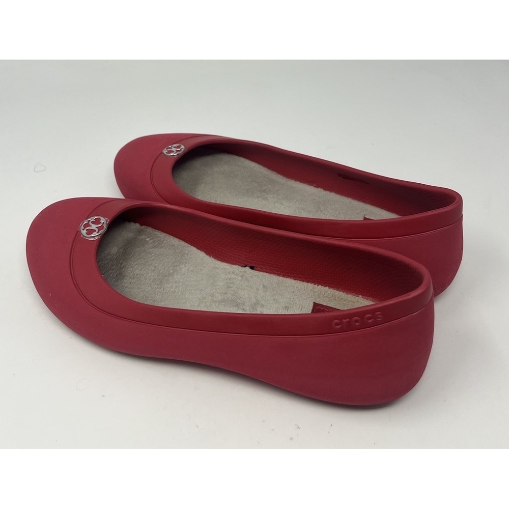 Crocs Mammoth Disc fleece lined Slip-On Ballet Women's Red Flats Size 8